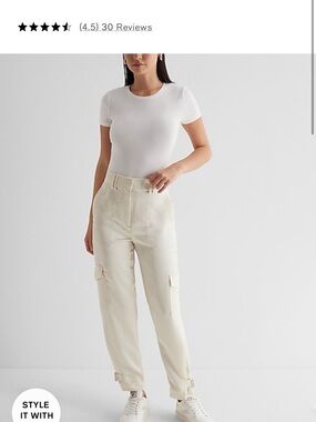 Very Light Grey Satin Cargo Jogger Pants